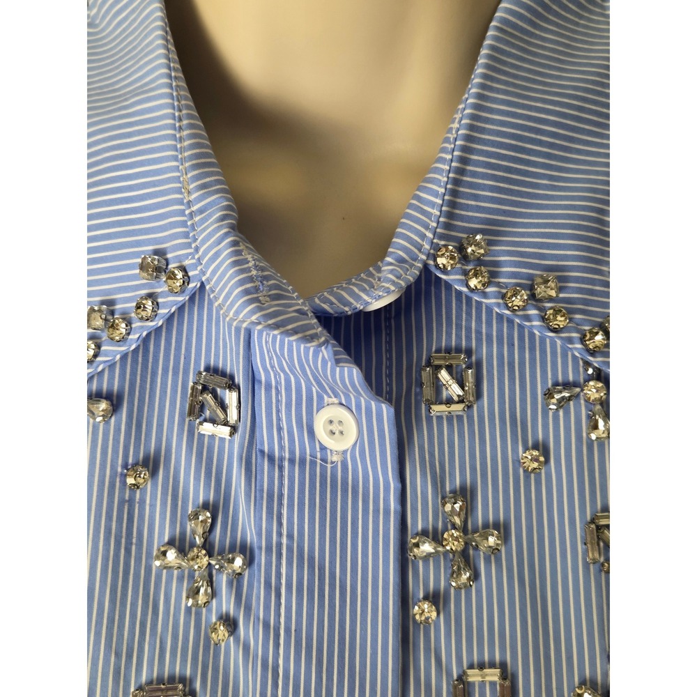 Western Women's blouse Sz Small BLUE B l/s Jewels Blue Pinstripe Button up NWT - Picture 8 of 13